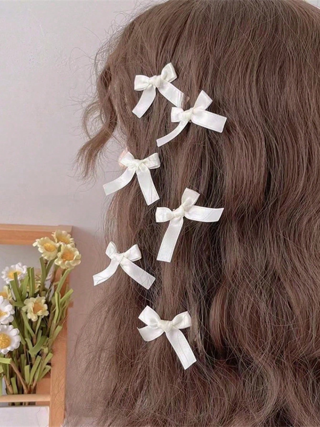 20pcs Solid Color Bow Satin Hair Clips, Lace Elegant Hair Clips, Ballet Style Hair Clips, Suitable For Hairstyle, Cute Hair Accessories