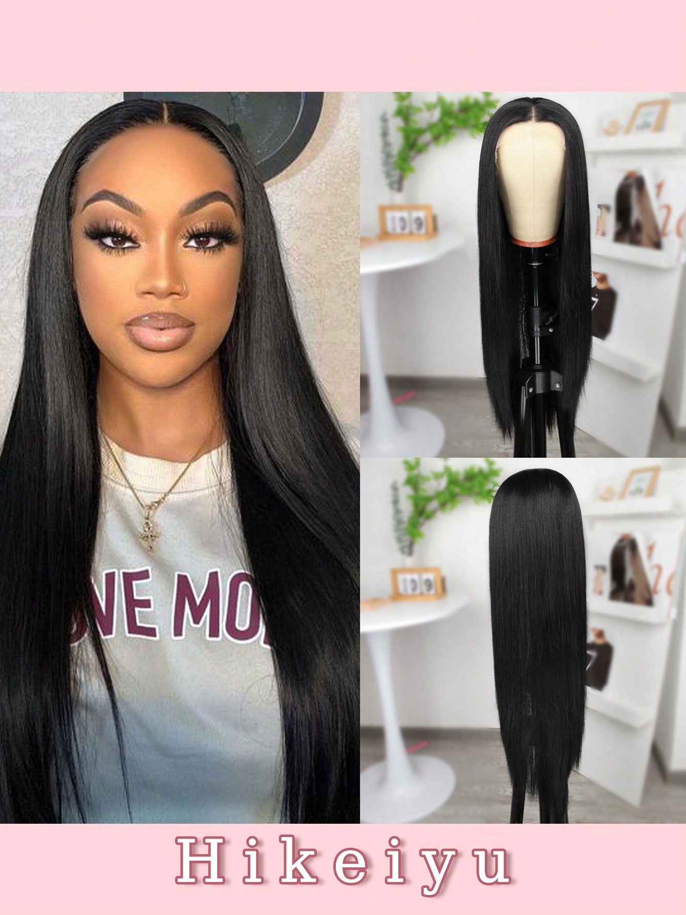 Synthetic Heat Resistant Front Lace Wig With Baby Hair 13*4 Extra Long Black Straight Hair 34 Inches Daily Use Women's Wigs Natural And Beautiful High Quality Synthetic Soft Beginner Friendly Wigs