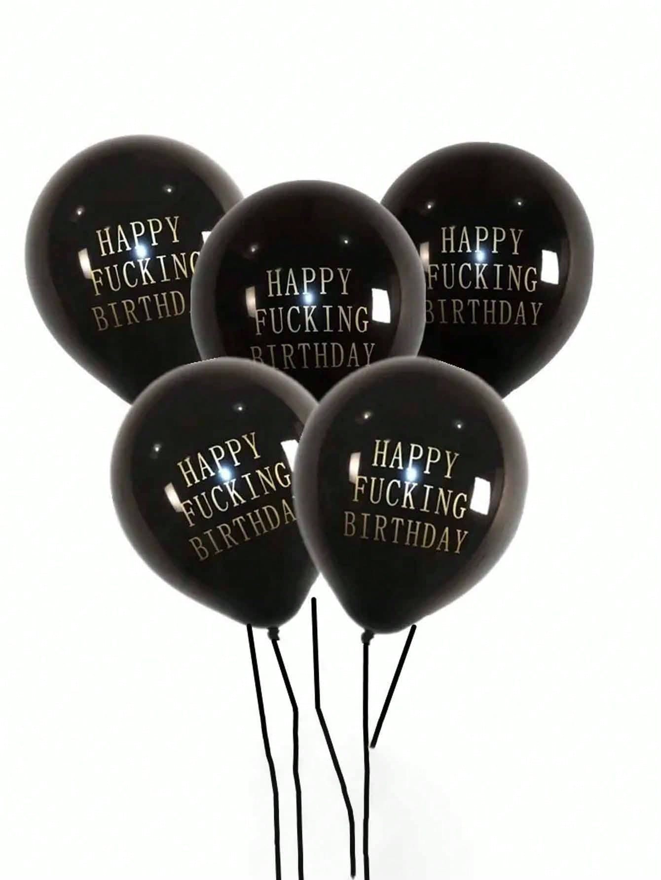 10pcs Vibrant Black Latex Birthday Balloons With Printed Letters - PerfectParty Decorations For Celebrating Special Moments - Durable, Inflatable,And Reusable