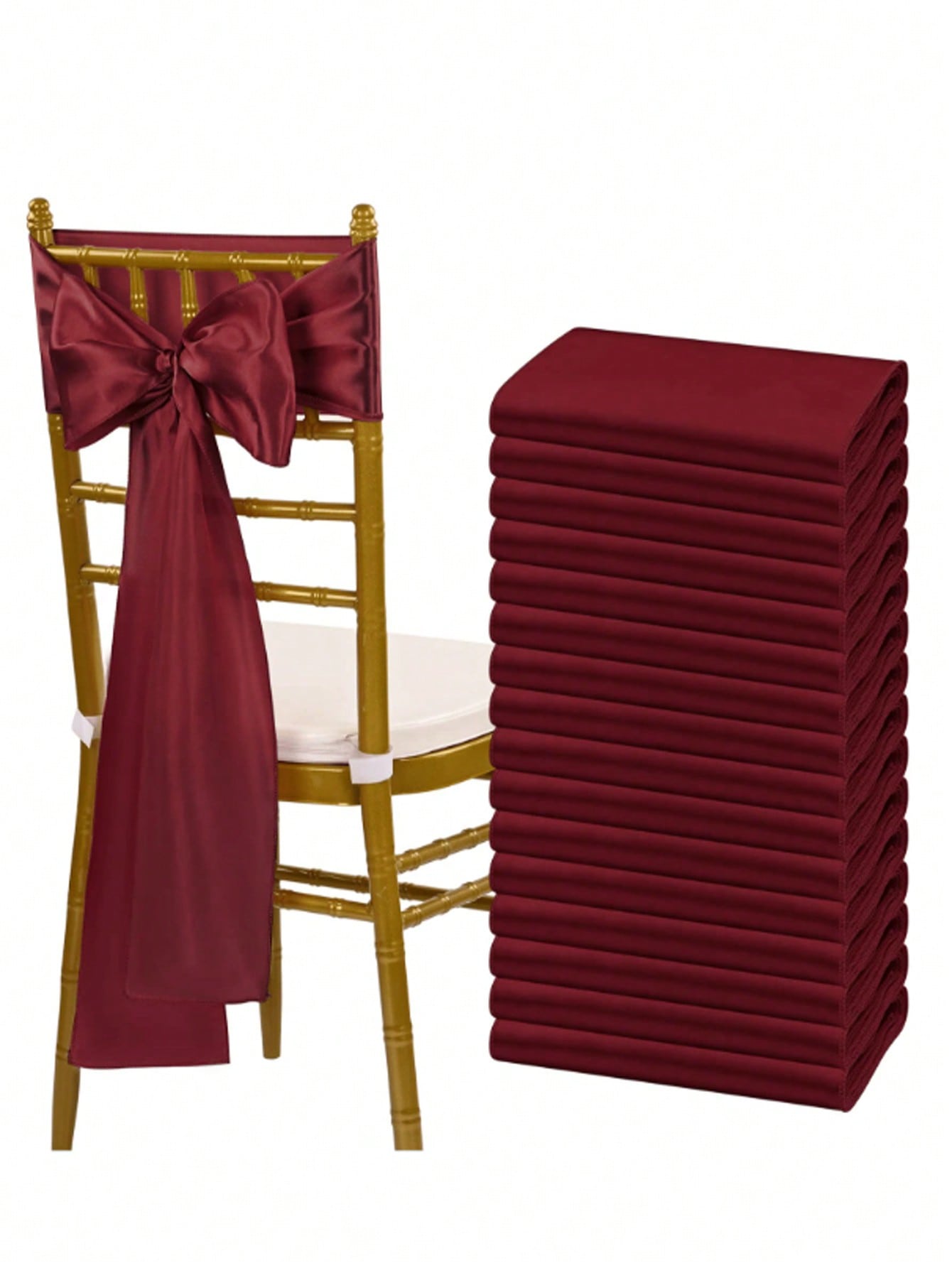 10pcs Burgundy Satin Chair Sashes Hotel Party Banquet Birthday Event Wedding Decoration Chair Ribbon Bow Ties
