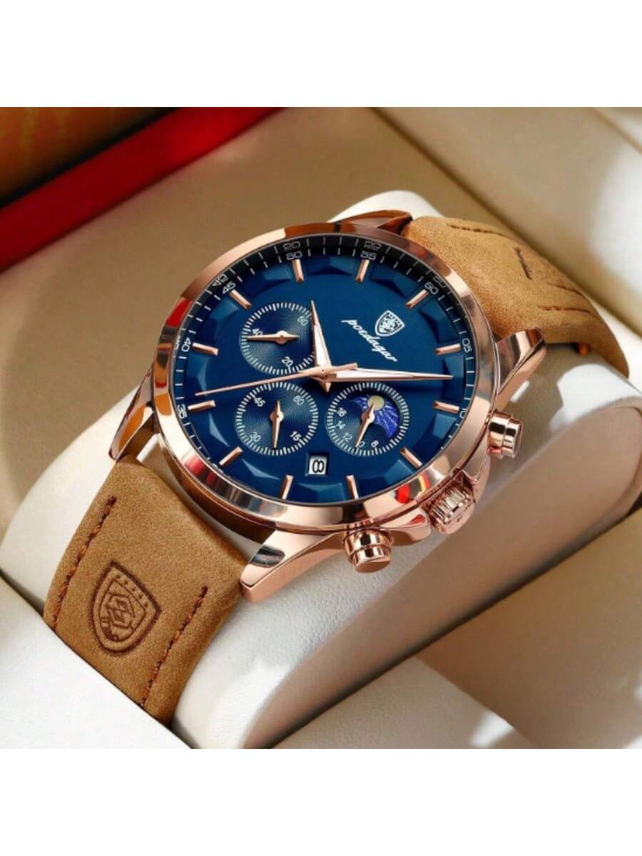 POEDAGAR Men Quartz Watch Luxury Sports Waterproof Chronograph Luminous Date Man Wristwatch Business Leather Men's Watches Clock