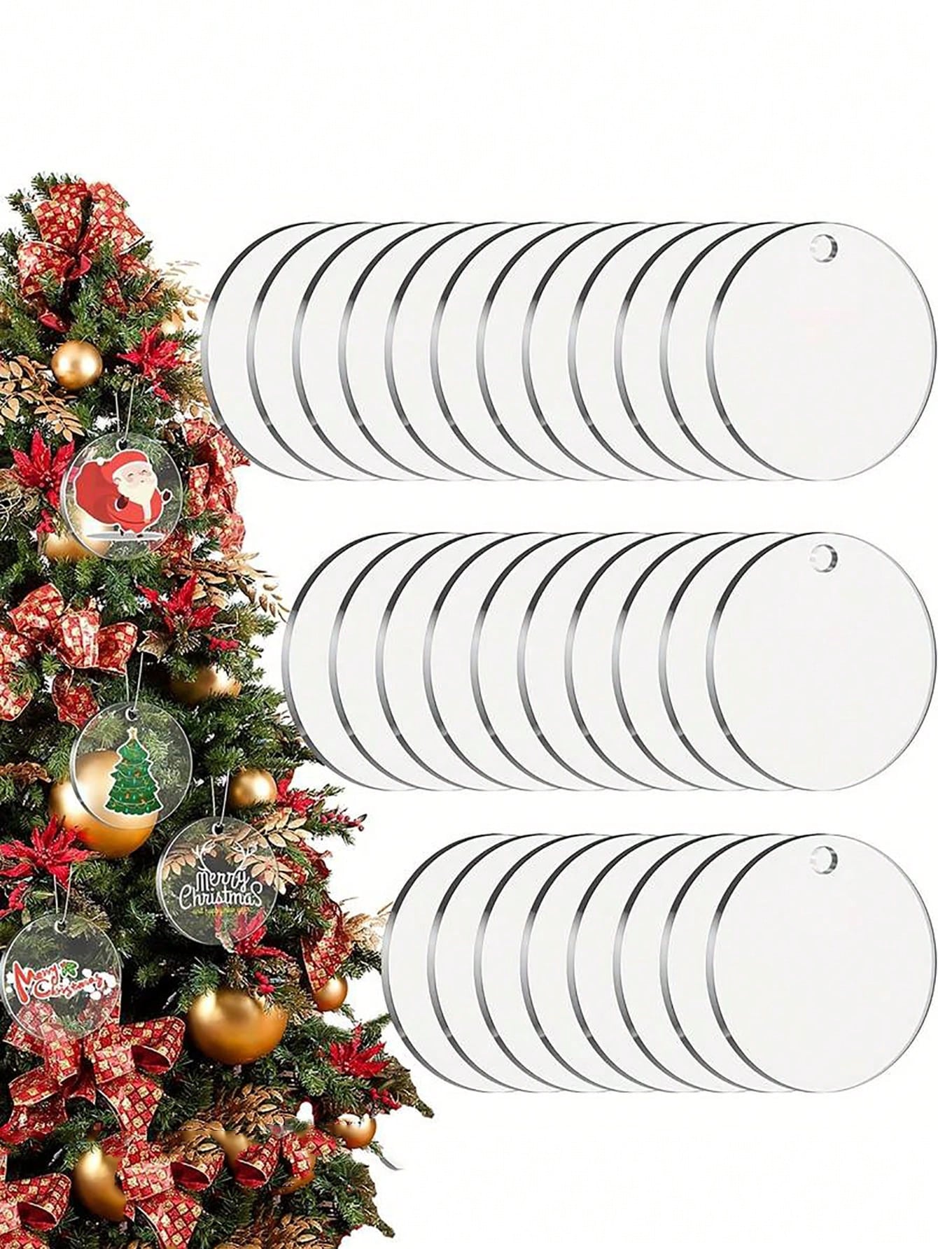 20pcs Transparent Circular Acrylic Blanks Ornaments, 5cm Clear Acrylic Circular Disc Decorative Blanks With Holes For Christmas Tree Hanging Decoration, Carving, Painting, And DIY Crafts