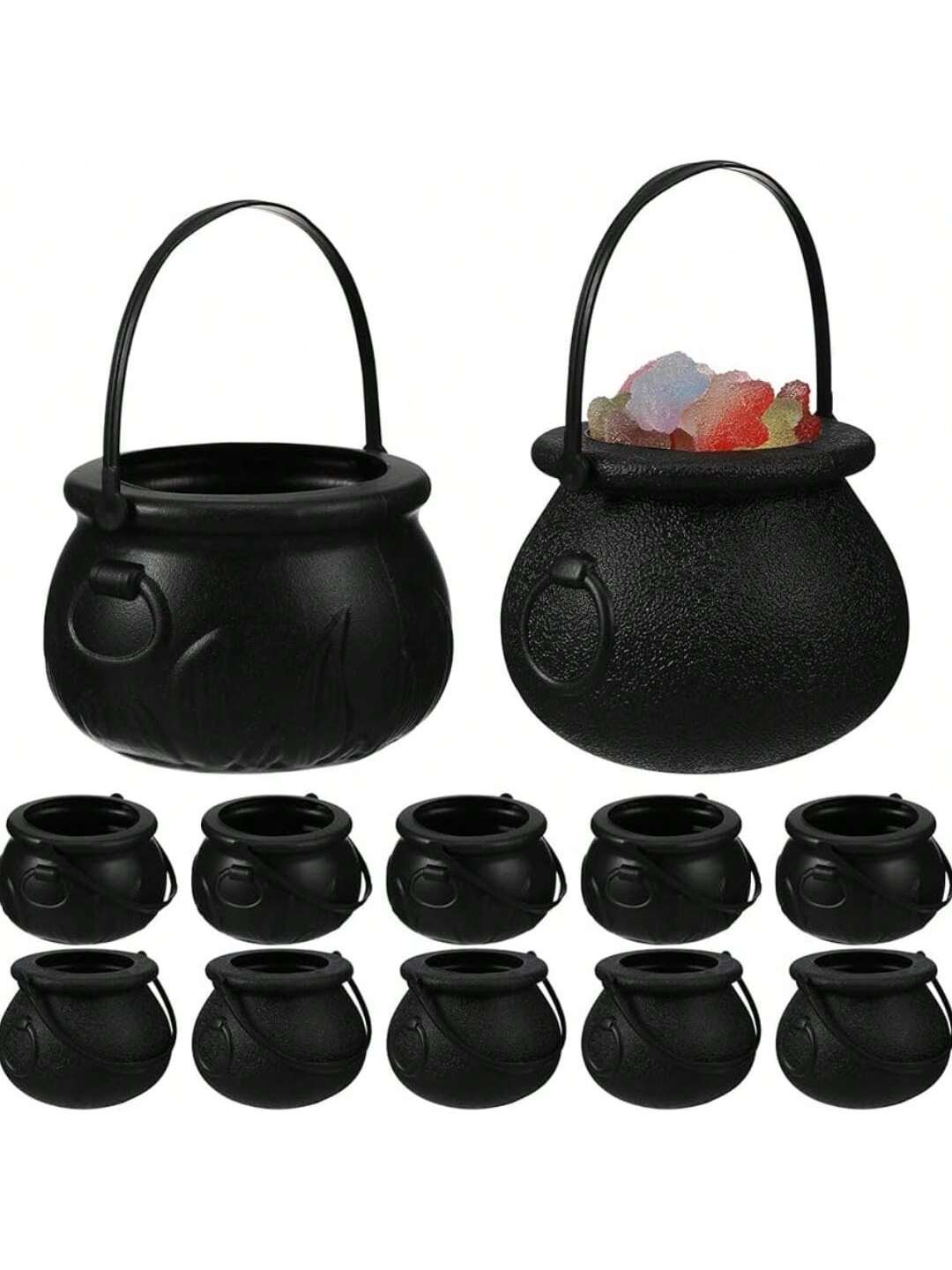 10pcs Mini Halloween Cauldron Black Water Pitcher Candy Buckets, Flame Pattern, For Halloween & St.Patrick's Day Party Home Room Decoration Halloween Party