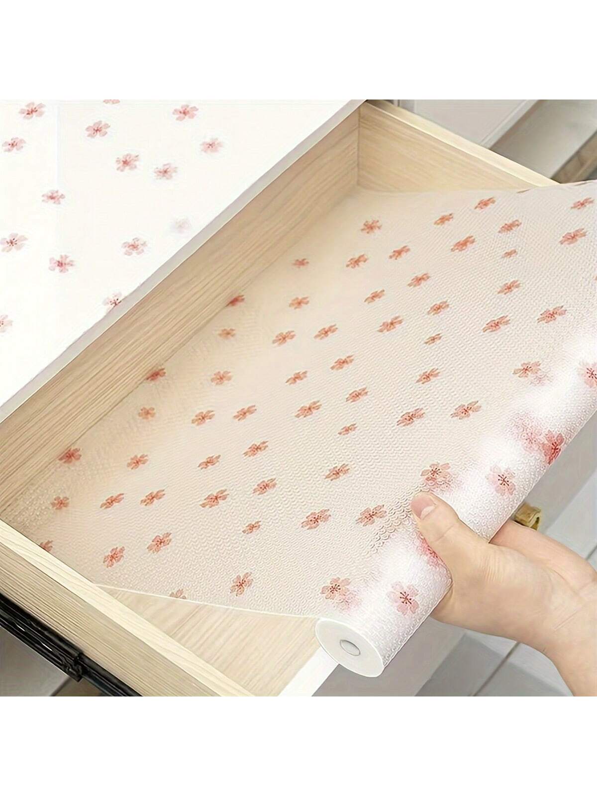 1 Roll Of Cherry Blossom Shelf Liners, Washable Refrigerator Mats, Waterproof, Oil And Stain Resistant Cuttable Drawer Pads, Non-Slip Refrigerator Liners, Freezer Lid Pads, Glass Shelves, Cupboards, Cabinets, Household Kitchen Items