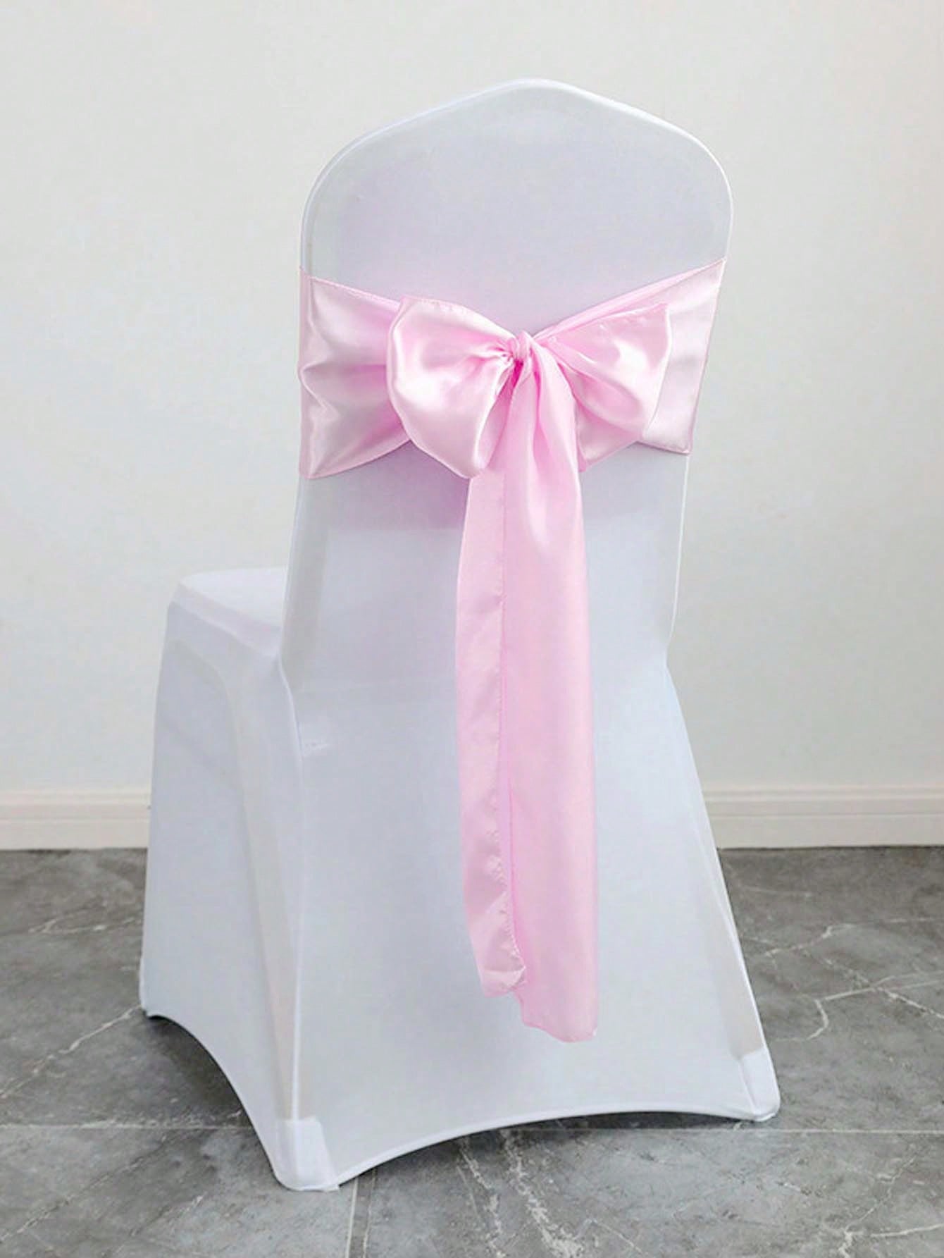 10pcs Pink Satin Chair Bows Hotel Party Banquet Chair Tie Knots Birthday Event Wedding Decoration Chair Ribbon Sashes