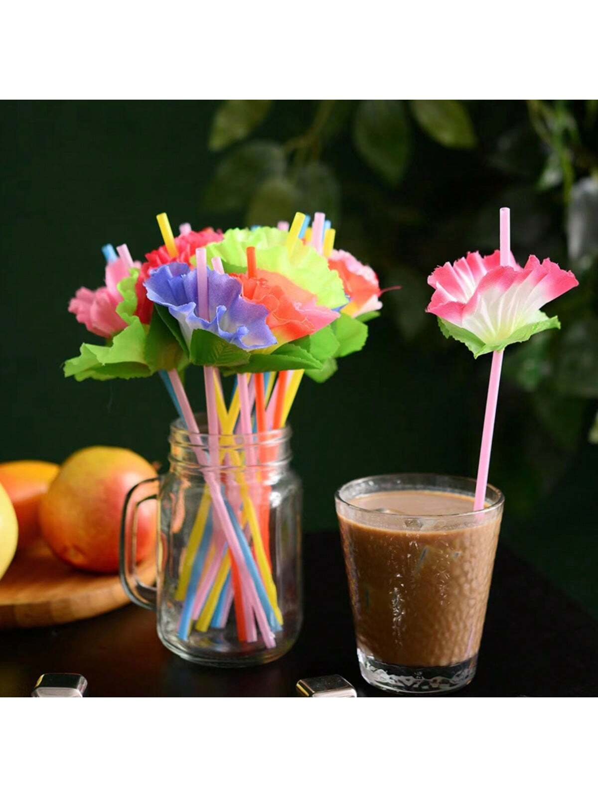 20pcs Plastic Straws, Reusable Flexible Flower Shaped Straws For Party Drinks & Cocktails