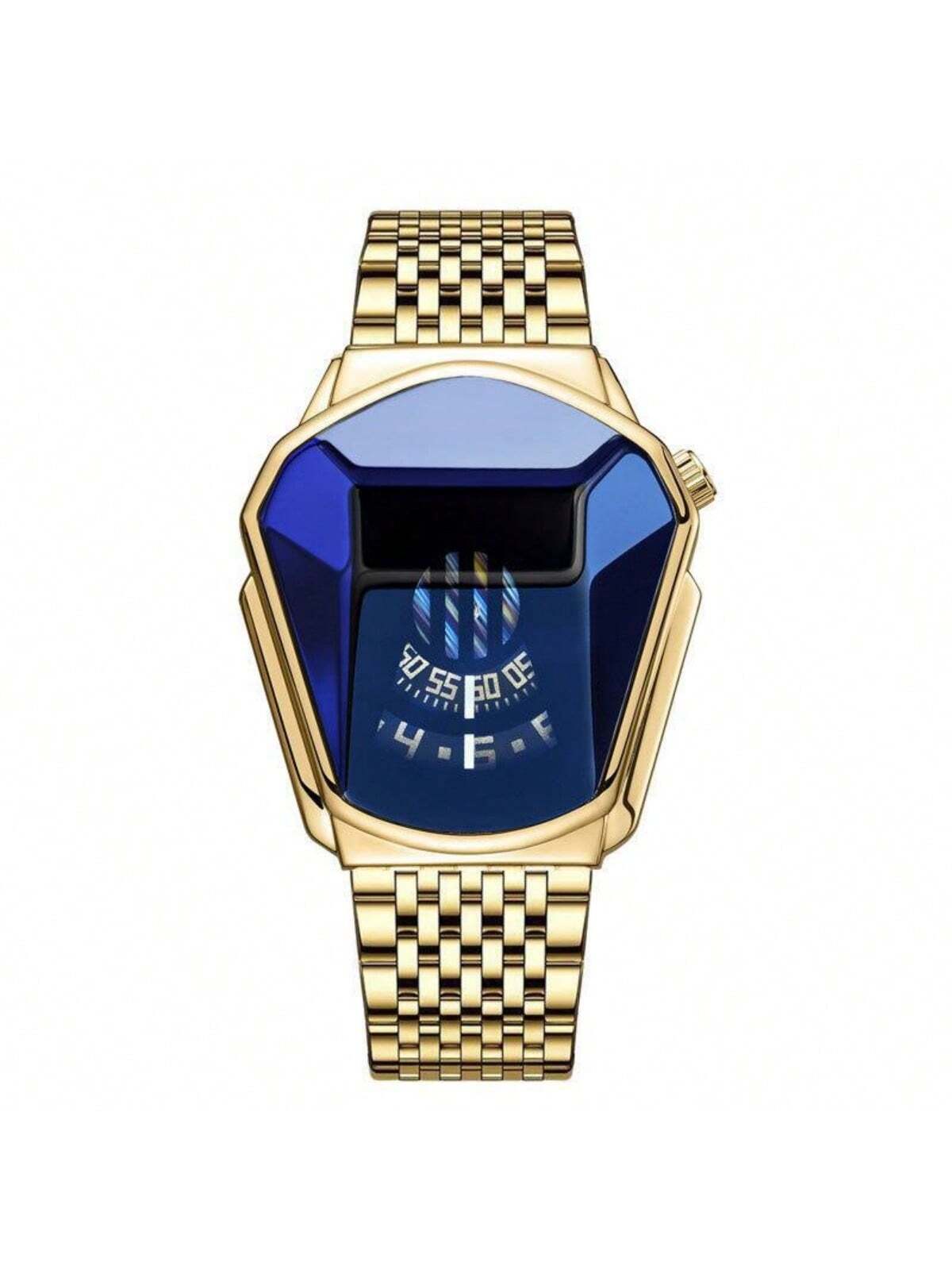 1pc Trendy New Motorcycle Style Men's Watch, Alloy Steel Band, Men's Quartz Watch, Luminous Dial
