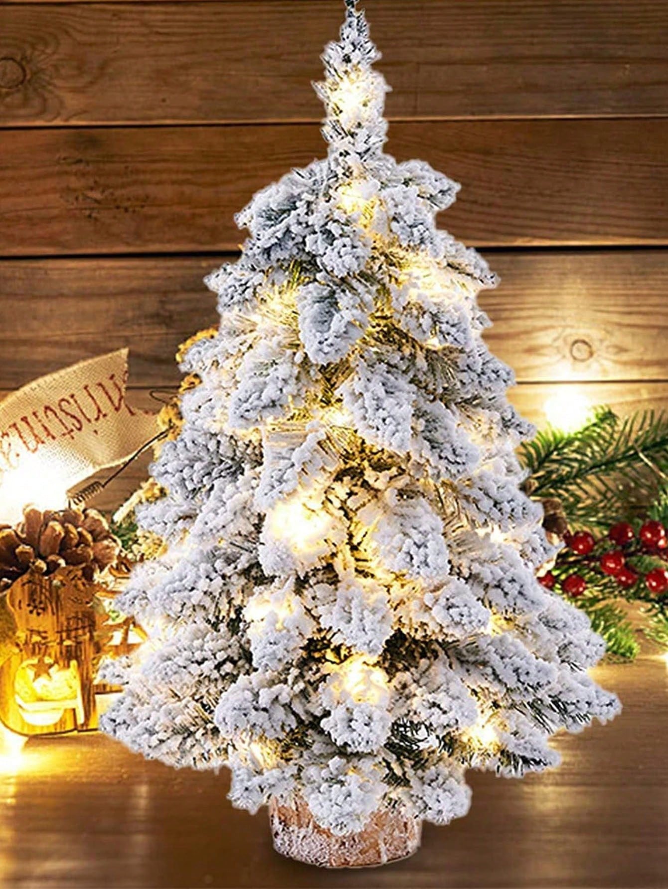 Tabletop Mini Christmas Tree, 17.81" Artificial Christmas Tree Miniature Pine Christmas Tree With Linen Base Perfect For Christmas Decorations, Home, Kitchen, Dining Table