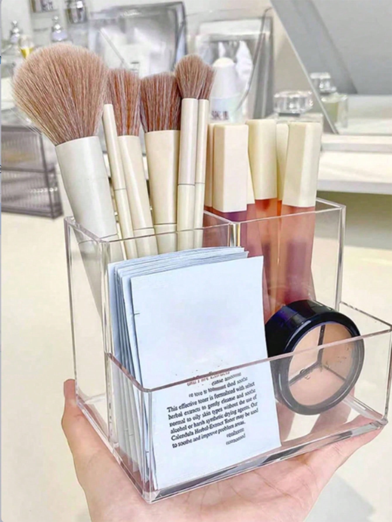1pc Transparent Multi-Compartment Makeup Organizer Box, Desktop Multi-Function Storage Box For Cosmetic Brushes, Lipstick, Student Pen Holder