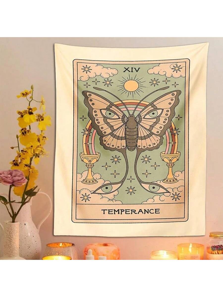 1PC Moth Tarot Tapestry Retro Sun Rainbow Vintage Boho Wall Hanging Astrology Divination Star Room Bedroom Home Decor Cloth Gift