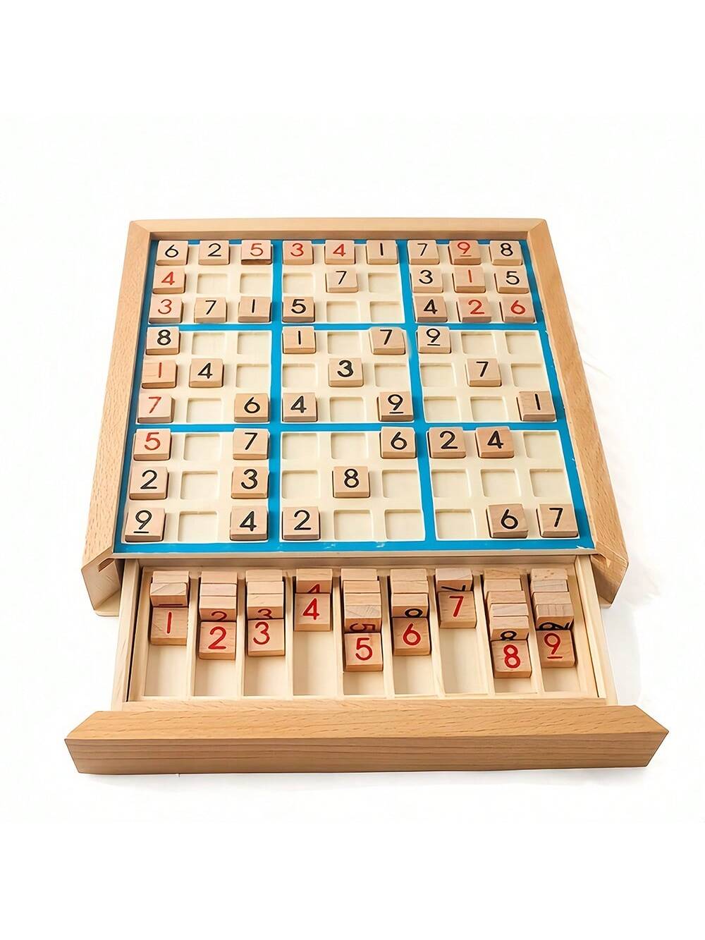 1 Set Wooden Sudoku Game With 9 Grids - Includes Wooden Digits, Game Board And Storage Drawer, Comes With Puzzle Book - Challenging Brain Teaser For Adults And Children